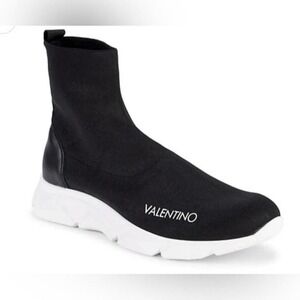 Valentino Sock Sneakers Black White Logo Chunky Sole Women Size 9